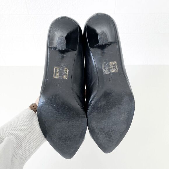 La Scarpa Womens Leather Ruched Pointed Toe Kitten Heel Slip-on Pumps Black 37 - Picture 5 of 8